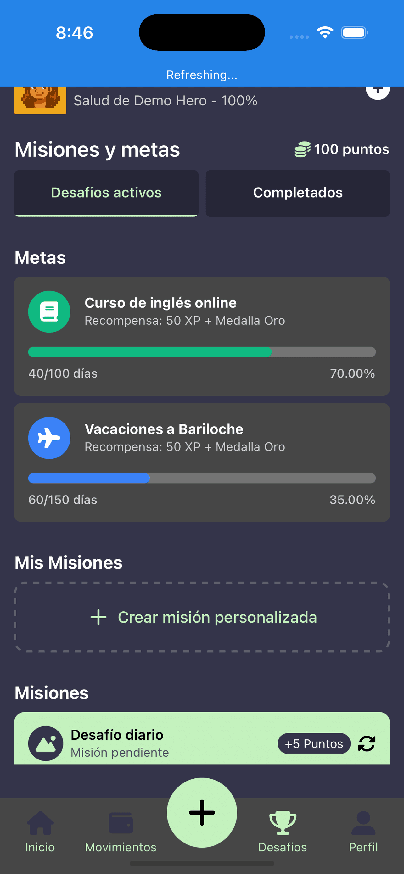Lista de metas de ahorro con su progreso